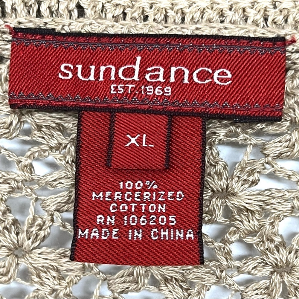 Sundance Tan Crochet Bohemian Snap Front Demure Cardigan Sweater Women’s XL - Picture 7 of 7